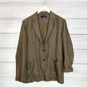LARDINI Linen Blazer Unlined Patch Pocket Taupe Brown Lightweight Italy Men's XL